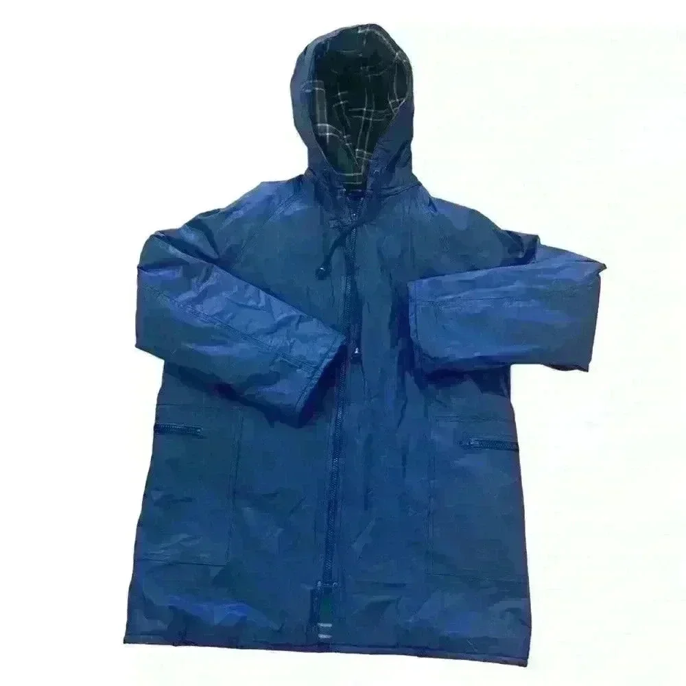 Totes Women's PVC Navy Blue Coat Jacket With Hood Full Zip Size S Raingear